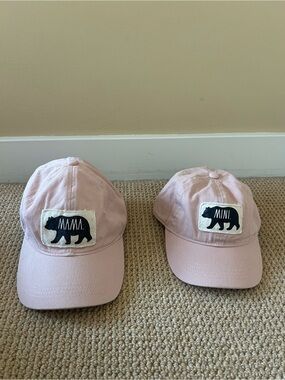 Rae Dunn Pink 'Mama' & 'Mini' Bear Patch Baseball Hats OSFM